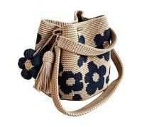 Genérico Floral Knit Purse - Bohemian Chic Design, Durable Fabric Weave, Lightweight Daily Commute Carrier | Artistic Shopping Utility Bag, Trendy Casual Essential Perfect for Outdoor Girls Women
