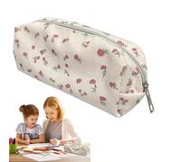 Genérico Floral Pencil Case - 7.48x2.76x2.76 Inches Floral Cosmetic Bag | Pens Pouch Bag | Multifunctional Aesthetic Trendy Big Capacity Elegant Zipper Pouch Purse for Women | Makeup Bags for Girls