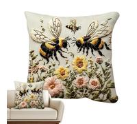 Genérico Floral Pillow Covers - 2 Pack Short Plush Cushion Covers | Bee Wildflower Print Throw Pillow Cases | Imitation Embroidered Sofa Decor For Living Room. 45x45cm, 80g, Invisible Zip.
