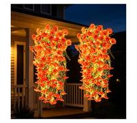 Genérico Flores Artificiales Colgantes con 100 Luces LED En Cascada, Artificial Resistentes, 2 Ramos para Decoración De Cestas Colgantes para Porche Y Exterior, Control Remoto(Orange)
