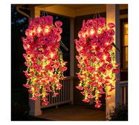 Genérico Flores Artificiales Colgantes con 100 Luces LED En Cascada, Artificial Resistentes, 2 Ramos para Decoración De Cestas Colgantes para Porche Y Exterior, Control Remoto(Rose Red)