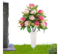 Genérico Flores Artificiales para Cementerio - Floral Falso, arreglo de Ramo conmemorativo, diseño de pétalos Resistente a la Intemperie, de Soporte de inserción en el Suelo