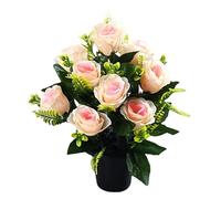 Genérico Flores de Cementerio para tumbas, 15 Pulgadas 12 Cabezas Rosas Artificiales con Maceta, Flores de tumbas de Seda para lápidas de Piedras de Cabeza, Artificial