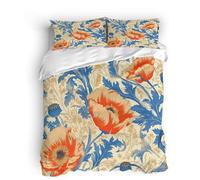 Genérico Flores Juego Funda Edredon Cama 200×200 + 2 Fundas Almohada 50×75cm, Estilo William Morris Funda Nórdica, Lavable Microfibra Bedding Set con Cremallera Oculta