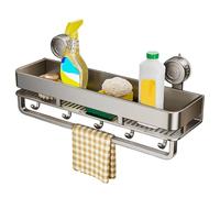 Generico Flotante Shelves - Shower Shelf | Organizador de baño | Drill-Free & Quick-Dry Shower Organizer Adhesive Bathroom Shelves Storage Holder with 5 Hooks Wall Mounted Organization Rack