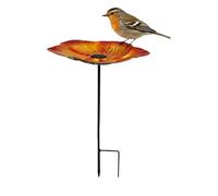 Genérico Flower Bird Bath - Butterfly Watering Basin, 63cm Height with Ground Stake, Heavy Duty Cast Iron, Weatherproof Bronze Coating, Outdoor Garden Station for Hummingbird Bee Yard Farm Use