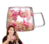 Genérico Flower Coffee Cup - Flower Coffee Mug Cup 200ml Dry Flowers Mug | Dry Flowers Mugs With Handle | Creative Mugs | Double Wall Insulation Glass For Tea & Juices