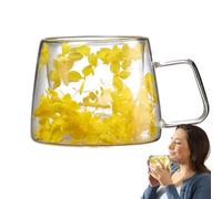 Genérico Flower Coffee Cup - Flower Coffee Mug Cup 200ml Dry Flowers Mug | Dry Flowers Mugs With Handle | Creative Mugs | Double Wall Insulation Glass For Tea & Juices