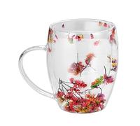Genérico Flower Glass Tea Cup - Clear Tea Cup With Handle | Double Wall Mug, Cappuccino Mug, Beverage Mugs For Hot Beverage, Cappuccino, Milk