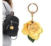 Genérico Flower Keychain, PU Leather Rose Pendant Charm, Floral Backpack Purse Accessory, Elegant Handmade Petal Design, Lightweight Hanging Ornament, 2.56x2.6in, for Cell Phone Wallet