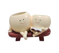 Genérico Flower Pot - 18x11x11cm Smile Face Planter Pot | Handmade Resin Planter for Indoor and Outdoor | Cute Cartoon Expression | Double Seat Hugging Plant Holder