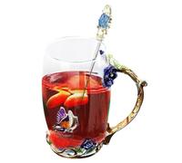 Genérico Flower Tea Cup - Glass Tea Cups | Flower-Pattern Fancy Coffee Cup With Spoon | Elegant Mug Spoon Set | For Grandma, Mom, Wife, Girlfriend, Sister, Friends Valentines Christmas Birthday