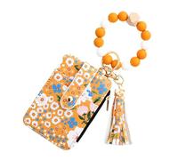 Genérico Flower Wallet Purse, ID Bag Floral Print, Lightweight Feel Compact Size Soft Texture Pouch Without Silicone Beads Tassel Small Faux Leather Wristlet Strap