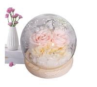 Genérico Flowers Under Glass Dome - Forever Flowers with Dome | Preserved Rose with Wooden Base & LED Lighting for Girls, Wife, Friends, Table, Decoration, Holiday, Birthday, Valentine