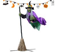 Genérico Flying Witch Halloween Decor, Hovering Witch on Broom, Spooky Halloween Prop 70,87 pulgadas High, Porch Yard Lawn Decoration, Indoor Spooky Halloween Home Accent, Patio Display