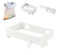 Genérico Foldable Trash Bag Holder, Wall Mounted Foldable Kitchen Trash Can with Magnetic Closure, Magnetic Closure Waste Bag Hanger Racks, No Drill Collapsible Hanging Holder (White)