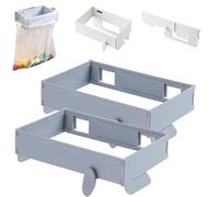 Genérico Foldable Trash Bag Holder, Wall Mounted Foldable Kitchen Trash Can with Magnetic Closure, Magnetic Closure Waste Bag Hanger Racks, No Drill Collapsible Hanging Holder (Gray*2)