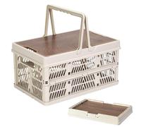 Genérico Folding Storage Box - Portable Organization | Camping Storage Crate with Lid Handle | for Home Car Outdoor Camping Picnic, Stackable Foldable Utility Basket