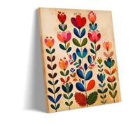 Genérico Folk Bloom Garden Lienzo Floral Colorido Impreso Wall Art Para Salón Dormitorio Boho Moderno Decoración Hogar Póster Flores (1,30x40cm Bastidor)