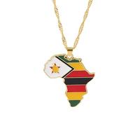 Genérico For Africa Stainless Steel Map Gold Pendant Necklace,Fashionable and Versatile,for Men Women Brides and Grooms,Wedding Parties,Various Festivals (For Zimbabwe)
