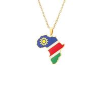 Genérico For African Stainless Steel Map Gold Pendant Necklace,Charm Maps Clavicle Chain Jewelry,Ethnic Hip Hop Country Flag Necklace,Patriotic Jewelry,Map and Flag Pendant Necklaces (For Namibia)