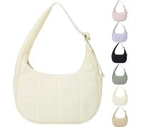 Genérico for Bloomr Purse, Soft/Light/Fluffy, Hand/Crossbody - puffer crescent bag, Adjustable Shoulder Strap (Beige)
