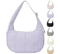 Genérico for Bloomr Purse, Soft/Light/Fluffy, Hand/Crossbody - puffer crescent bag, Adjustable Shoulder Strap (Purple)