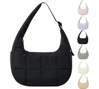 Genérico for Bloomr Purse, Soft/Light/Fluffy, Hand/Crossbody - puffer crescent bag, Adjustable Shoulder Strap (Black)