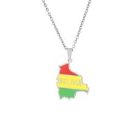 Genérico For Bolivia Stainless Steel Map Pendant Necklaces Jewelry Gold Color Items For Women Man Party Gifts Ethnic Style Jewelry (Silver)