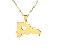 Genérico For Dominican Stainless Steel Map Gold Pendant Necklace,Fashionable and Versatile,for Men Women Brides and Grooms,Wedding Parties,Various Festivals (model3)