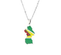 Genérico For Guyana Map Flag Pendant Necklaces for Fashion Stainless Steel Personalized Motherland Continent Outline for Men and Women Jewelry Patriotic (Model 2)