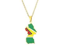 Genérico For Guyana Map Flag Pendant Necklaces for Fashion Stainless Steel Personalized Motherland Continent Outline for Men and Women Jewelry Patriotic (Model 1)