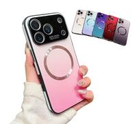 Genérico for iPhone 17 Promax Gradient Glass-Gloss Case, Magnetic Tempered Glass, Full Body Design with Shockproof Air Cushion Protection (for 14,Pink)