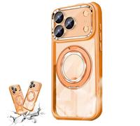 Genérico for iPhone 17 Series 360 Magnetic Case with Rotating Stand, Military - Grade Shockproof Protective Case for iPhone 14/15/16/17 Series (Orange,FOR 15PRO)