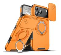 Genérico for iPhone AIR/17/PRO/MAX Case, Full Camera Protection, Built-in Magnetic Ring, Drop Protection,Compatible with Charger, with Rotating Stand and Privacy Camera Cover (17-Pro,Yellow)