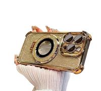 Genérico for iPhone Four Corners Airbag Drop Protection Magnetic Stand Case, with Magnetic Ring Stand & Camera Lens Protector, Water Ripple (iPhone13PRO,Gold)