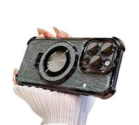 Genérico for iPhone Four Corners Airbag Drop Protection Magnetic Stand Case, with Magnetic Ring Stand & Camera Lens Protector, Water Ripple (iPhone14PRO,Black)
