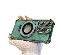 Genérico for iPhone Four Corners Airbag Drop Protection Magnetic Stand Case, with Magnetic Ring Stand & Camera Lens Protector, Water Ripple (iPhone14PLUS,Green)