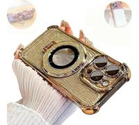 Genérico for iPhone Four Corners Airbag Drop Protection Magnetic Stand Case, with Magnetic Ring Stand & Camera Lens Protector, for iPhone 11/12/13/14/15/16 Pro MAX (Gold,iPhone15Pro)