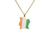 Genérico For Ivory Coast Map Stainless Steel Pendant Necklaces Jewelry Items Bridal Women Man Gifts Party Earrings Sets Jewelry(Gold for Ivory Coast Map)