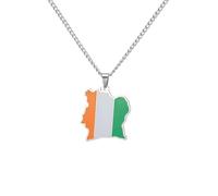 Genérico For Ivory Coast Stainless Steel Pendant Necklaces Jewelry Items Bridal Women Man Gifts Party Earrings Sets Jewelry(Silver for Ivory Coast Map)