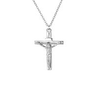 Genérico For Jesus Cross Stainless Steel Religion For Crucifix Pendant Necklaces Jewelry Gold Color Items Bridal Women Man Party Gifts (Silver)