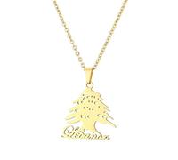 Genérico For Liban Cedar Emblem Stainless Steel Map Flag Pendant Necklace Jewelry Gold Color Cedar Tree Items for Women Man Party Gifts Personality Clavicle Chain Accessories (Model 1)