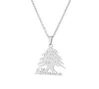 Genérico For Liban Cedar Emblem Stainless Steel Map Flag Pendant Necklace Jewelry Gold Color Cedar Tree Items for Women Man Party Gifts Personality Clavicle Chain Accessories (Model 2)