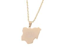 Genérico For Nigeria Stainless Steel Map Gold Pendant Necklace,Fashionable and Versatile,for Men Women Brides and Grooms,Wedding Parties,Various Festivals (model3)