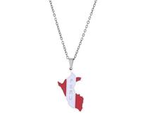Genérico For Peru Stainless Steel Map Pendant Necklaces Jewelry Gold Color Items For Women Man Party Gifts Ethnic StyleJewelry(For Peru(Silver))