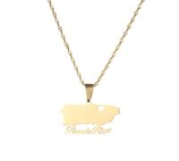 Genérico For Puerto Rico Stainless Steel Map Gold Pendant Necklace,Fashionable and Versatile,for Men Women Brides and Grooms,Wedding Parties,Various Festivals (model4)