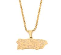 Genérico For Puerto Rico Stainless Steel Map Gold Pendant Necklace,Fashionable and Versatile,for Men Women Brides and Grooms,Wedding Parties,Various Festivals (model10)