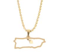 Genérico For Puerto Rico Stainless Steel Map Gold Pendant Necklace,Fashionable and Versatile,for Men Women Brides and Grooms,Wedding Parties,Various Festivals (model8)