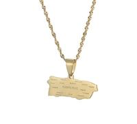 Genérico For Puerto Rico Stainless Steel Map Gold Pendant Necklace,Fashionable and Versatile,for Men Women Brides and Grooms,Wedding Parties,Various Festivals (model2)